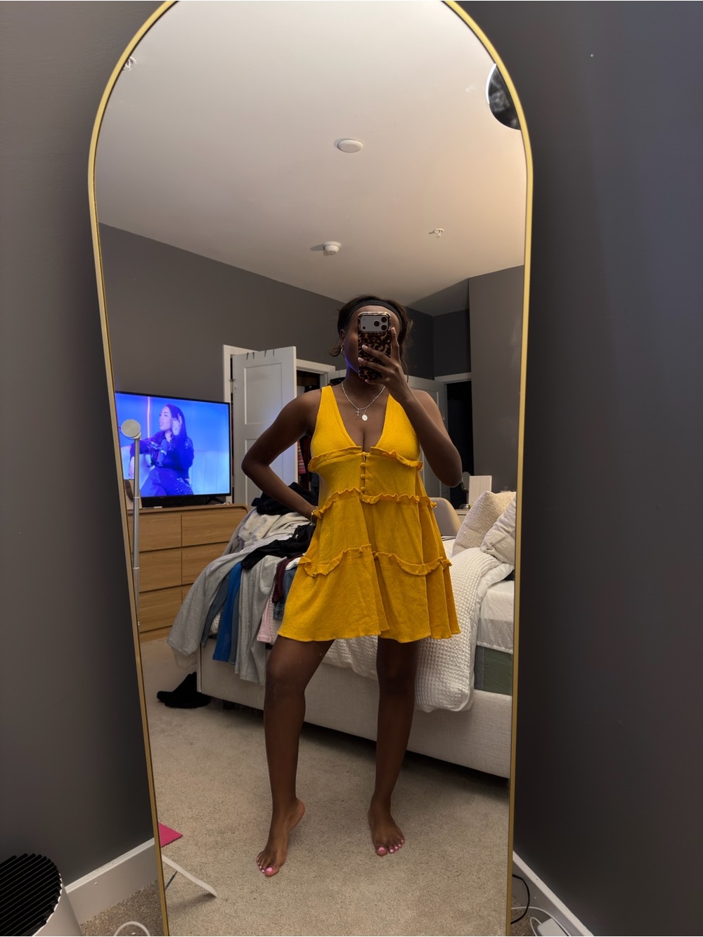 ASOS Mustard Yellow Tiered Mini Dress